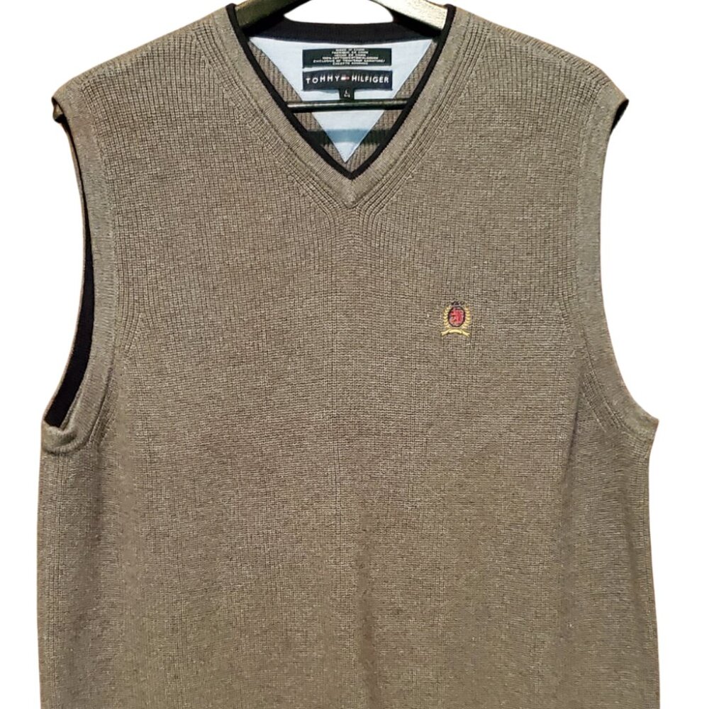 Vintage Tommy Hilfiger Sweater Vest - Gray w/ logo - Men's Large